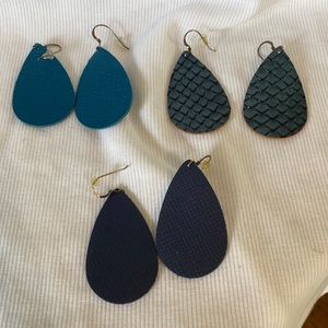3 pair Nickel and Suede leather earrings